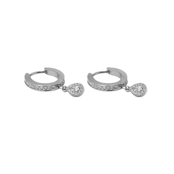 Argola Lumi Cravejada em Titânio com Pingente Gota Cristal | Pratinhas