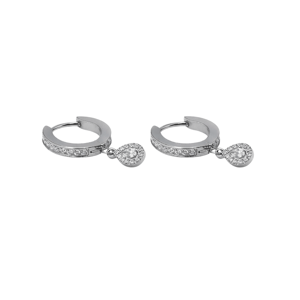 Argola Lumi Cravejada em Titânio com Pingente Gota Cristal | Pratinhas