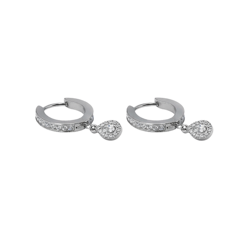 Argola Lumi Titânio Cravejada Pratinhas - Pingente Gota Cristal