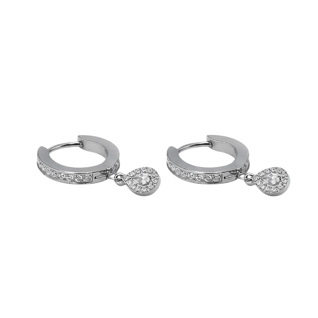 Argola Lumi Cravejada em Titânio com Pingente Gota Cristal | Pratinhas