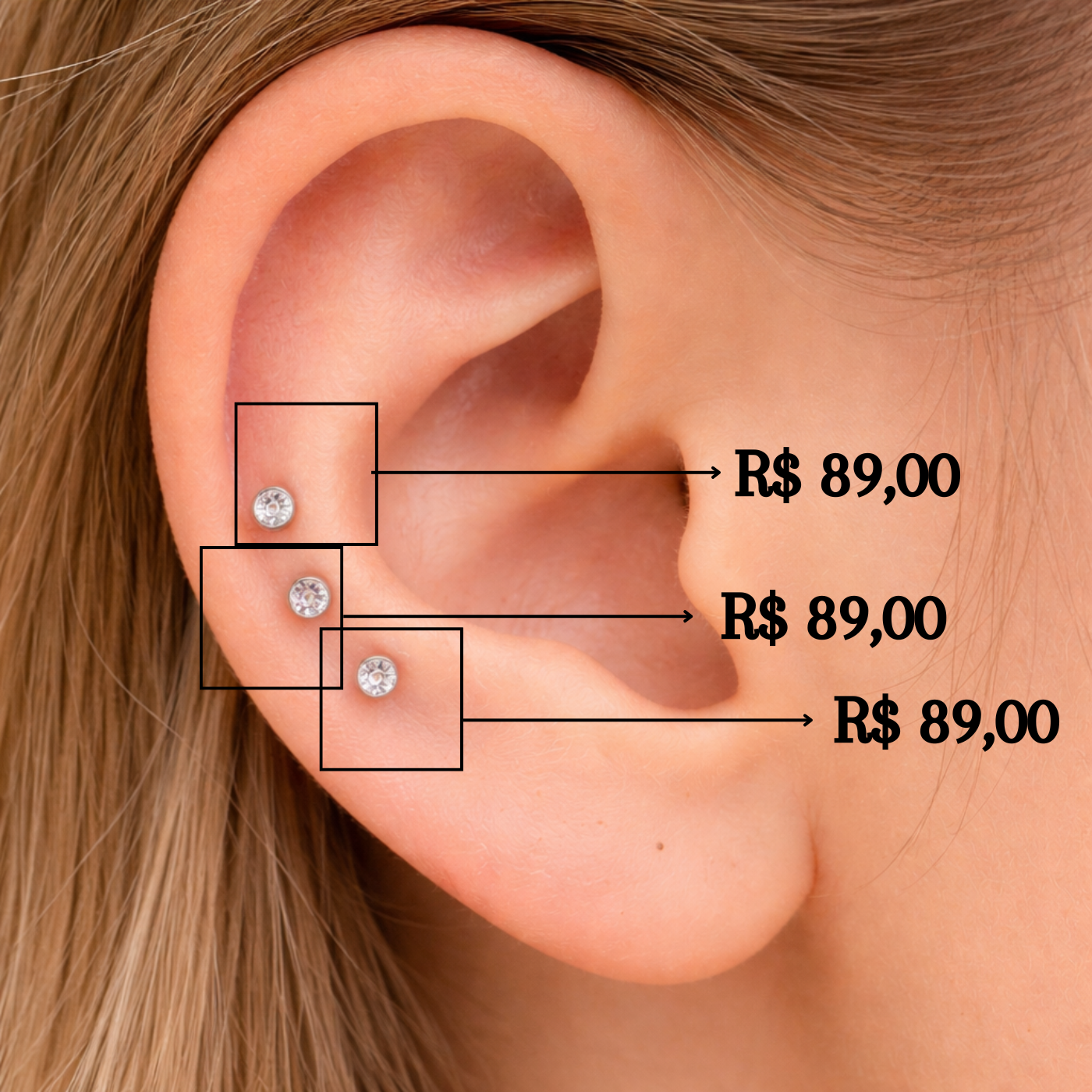 Piercing Trio Australiano Pontos de Luz em Titânio | Pratinhas