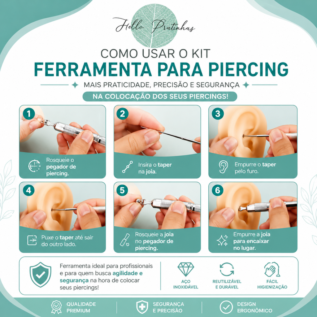 Caneta Aplicadora de Piercing em Aço Inoxidável Profissional | Pratinhas
