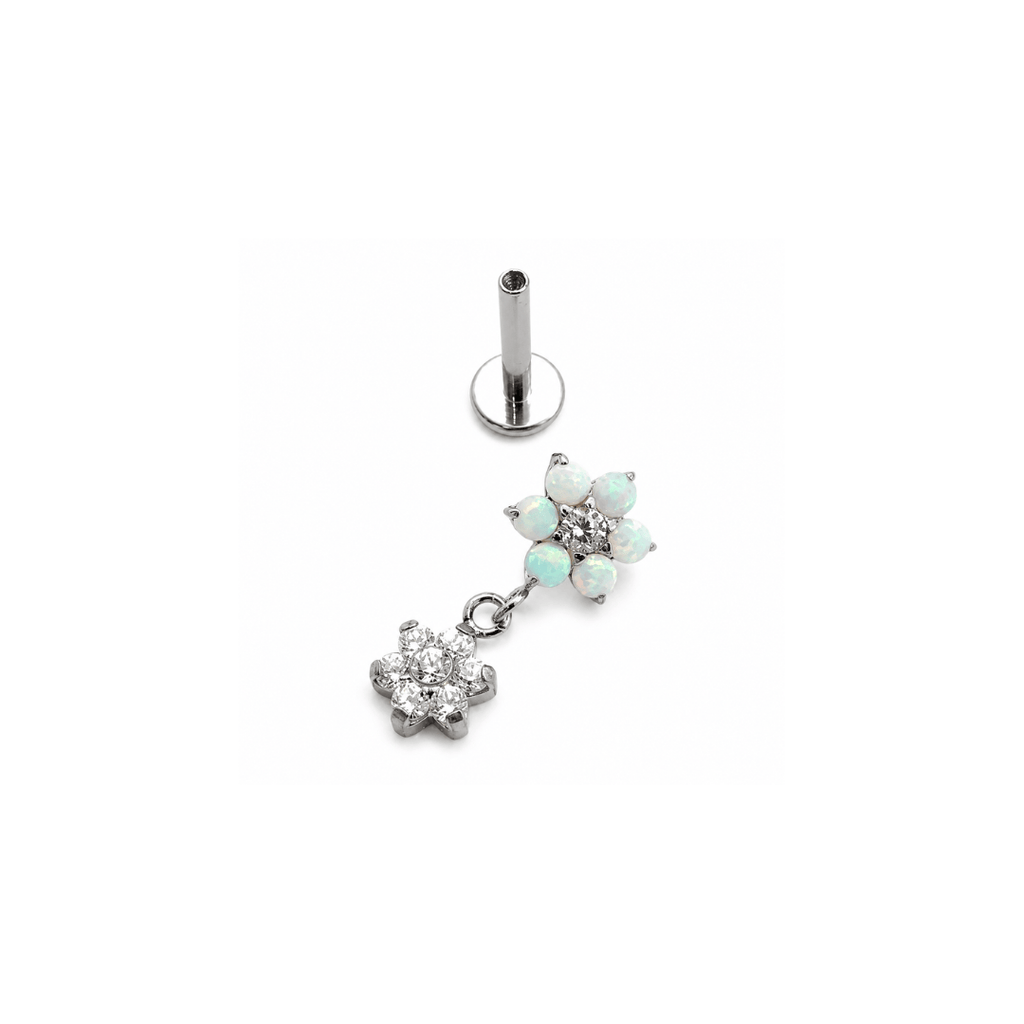 Piericng Flor de Opala Branca com pingente flor de zircônia Natural | Pratinhas