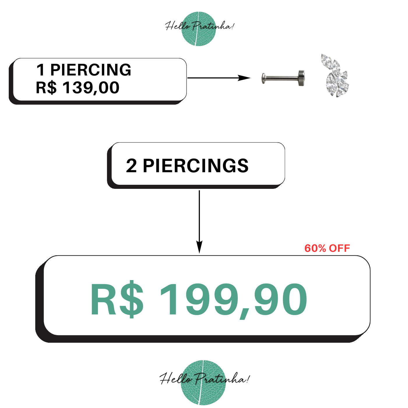 Piercing Lumière Ramo em Titânio | Argola Cartilagem | Pratinhas