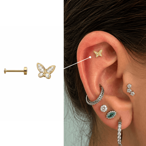Piercing Helix Borboleta em Titânio | Pratinhas