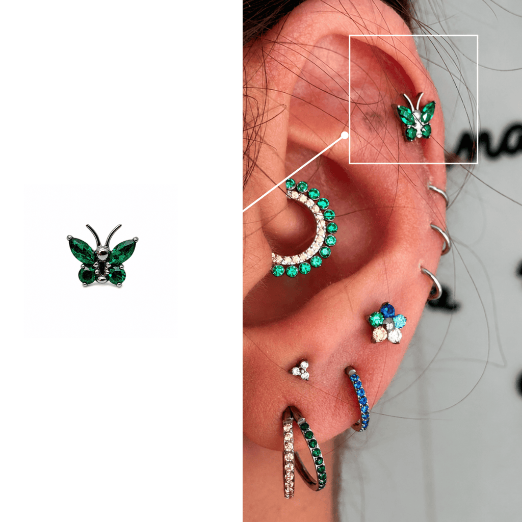 Piercing borboleta Titânio zircônia verde | Pratinhas