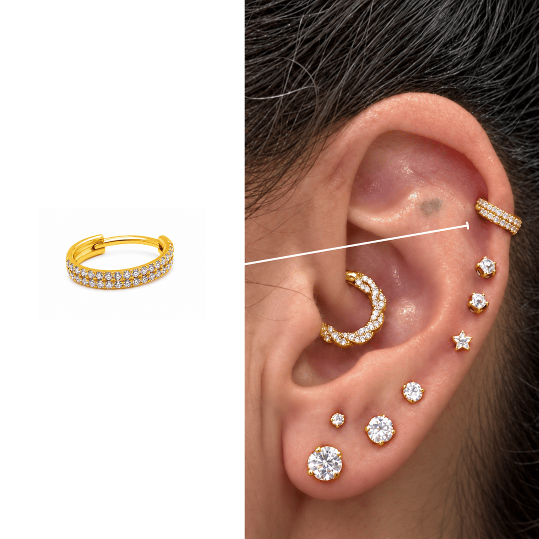 Piercing 2 Fileiras Cravejadas Para Helix Em Titânio | Pratinhas