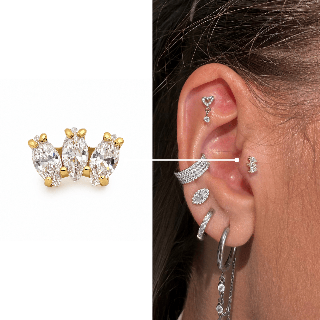 Piercing Trio Navete Titânio Gold | Pratinhas