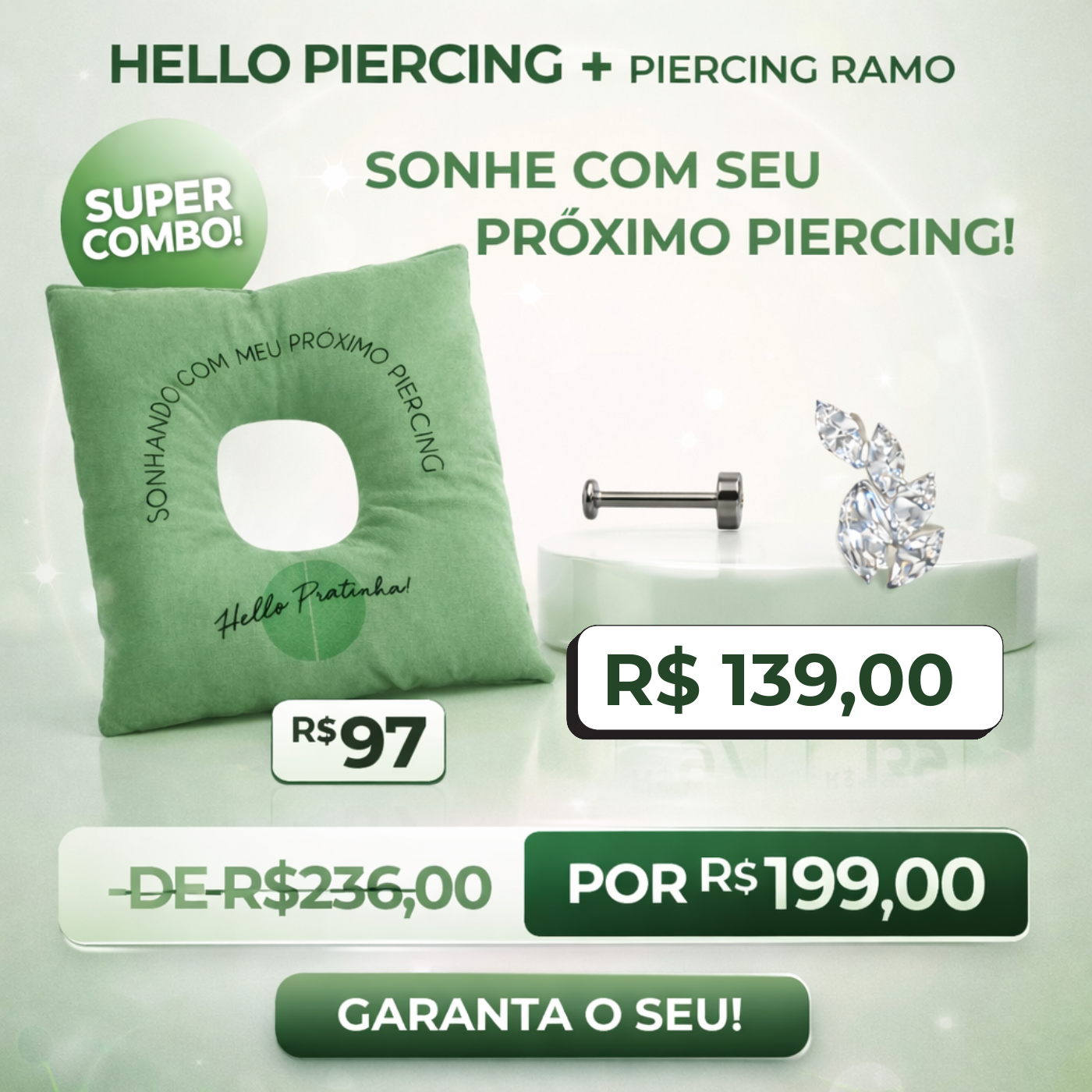 Kit Almofada de Cicatrização + Piercing em Titânio | Pratinhas