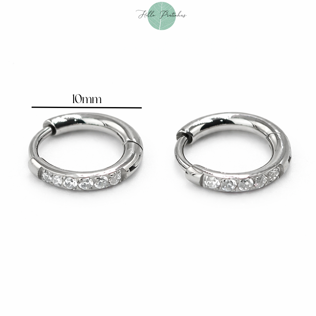 Brincos Argola Cravejados em Titânio – Par Premium