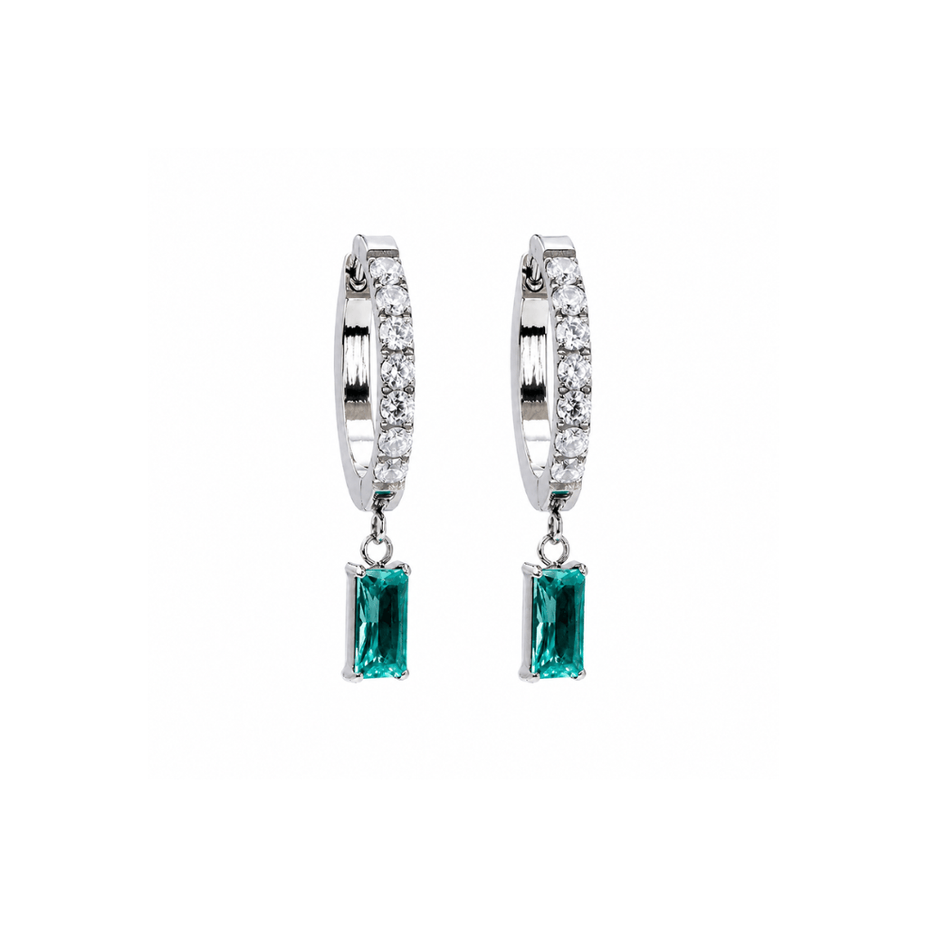 Argola de Titânio com Zircônia Verde Retangular 12mm | Pratinhas