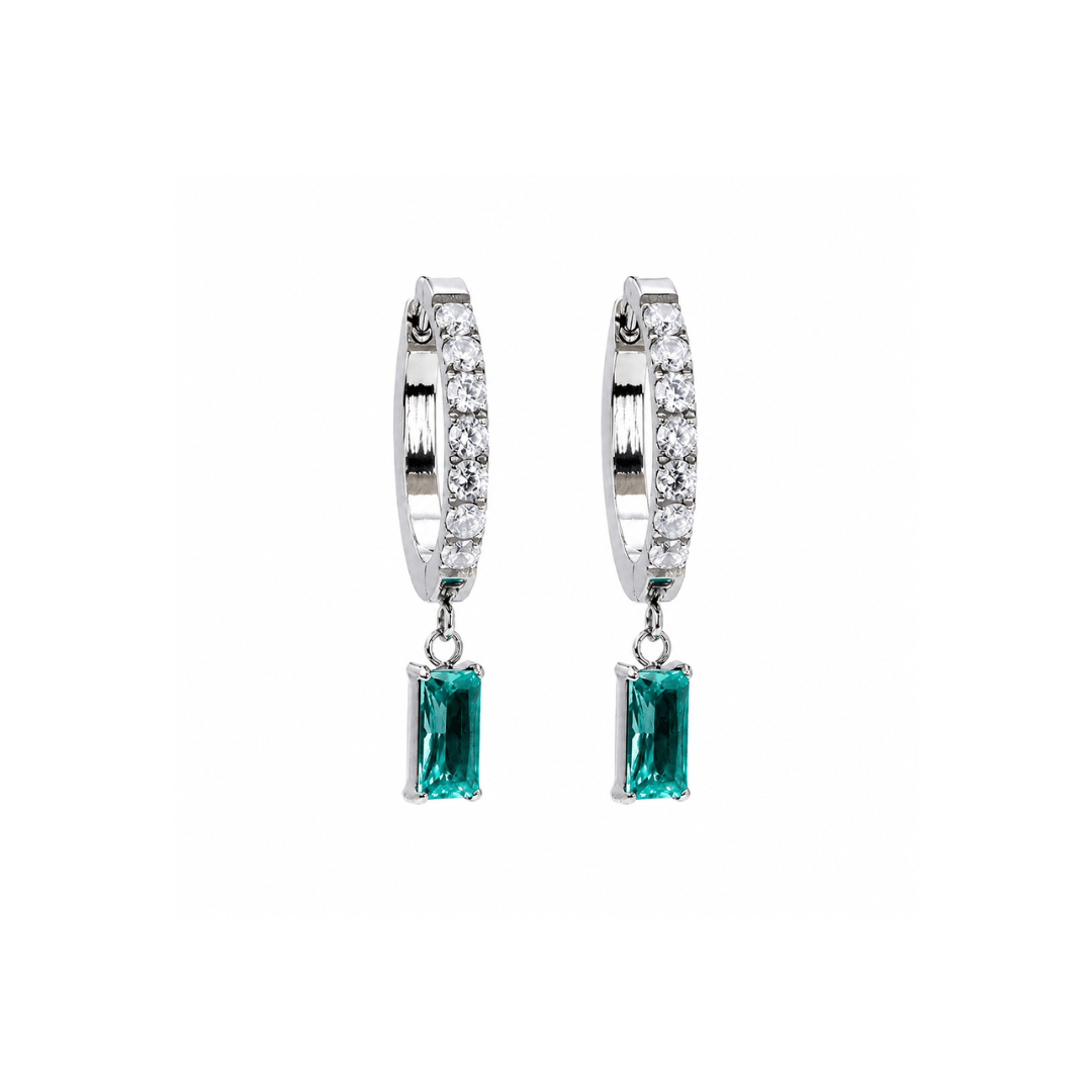 Argola de Titânio com Zircônia Verde Retangular 12mm | Pratinhas