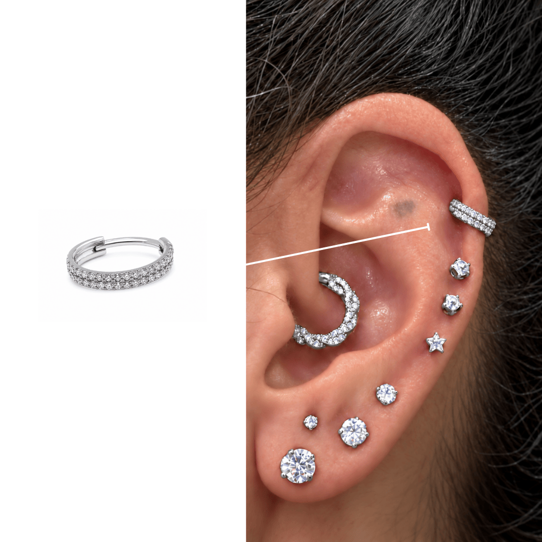 Piercing 2 Fileiras Cravejadas Para Helix Em Titânio | Pratinhas