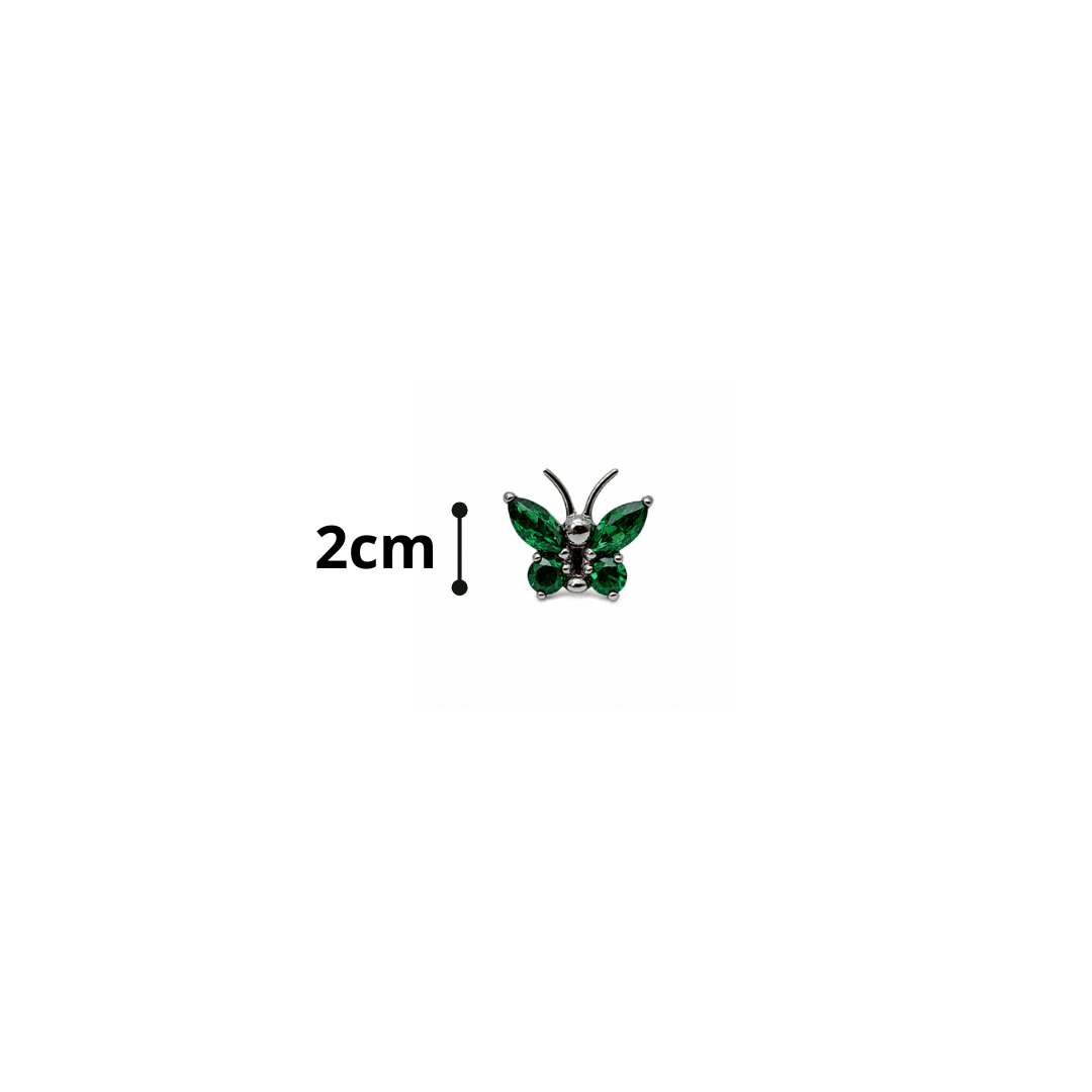 Piercing borboleta Titânio zircônia verde | Pratinhas