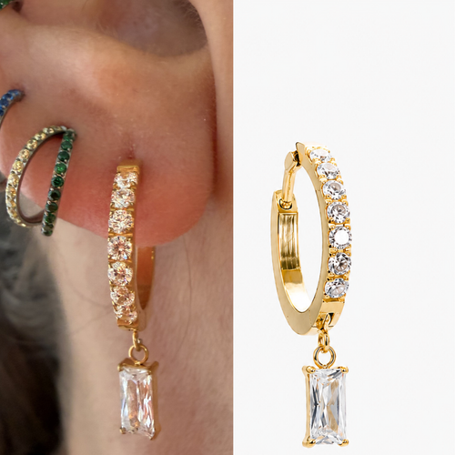 Argola de Titânio com Zircônia Retangular Pendente Antialérgica | Pratinhas