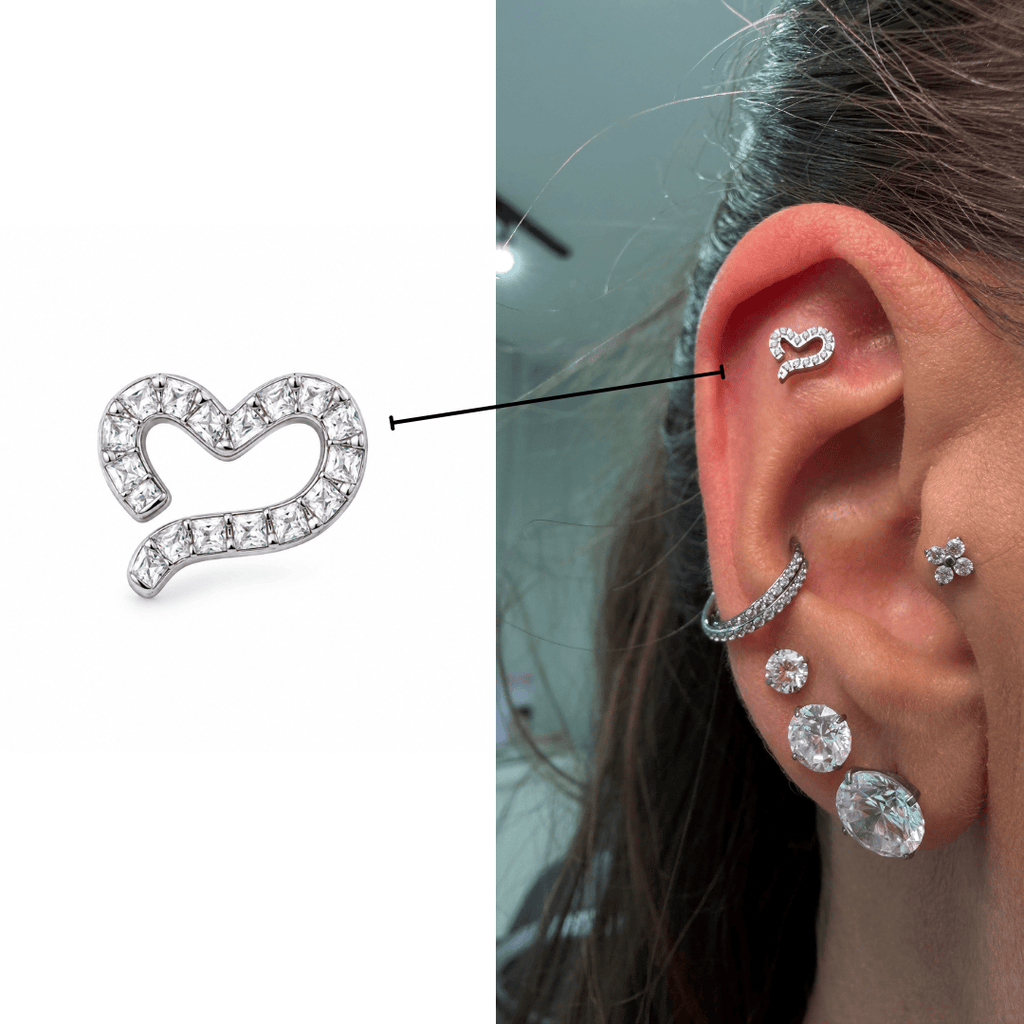 Piercing Coração Titânio Cravejado | Pratinhas
