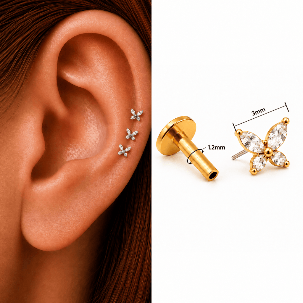 Piercing Australiano Borboleta Em Titânio Push Pin | Pratinhas