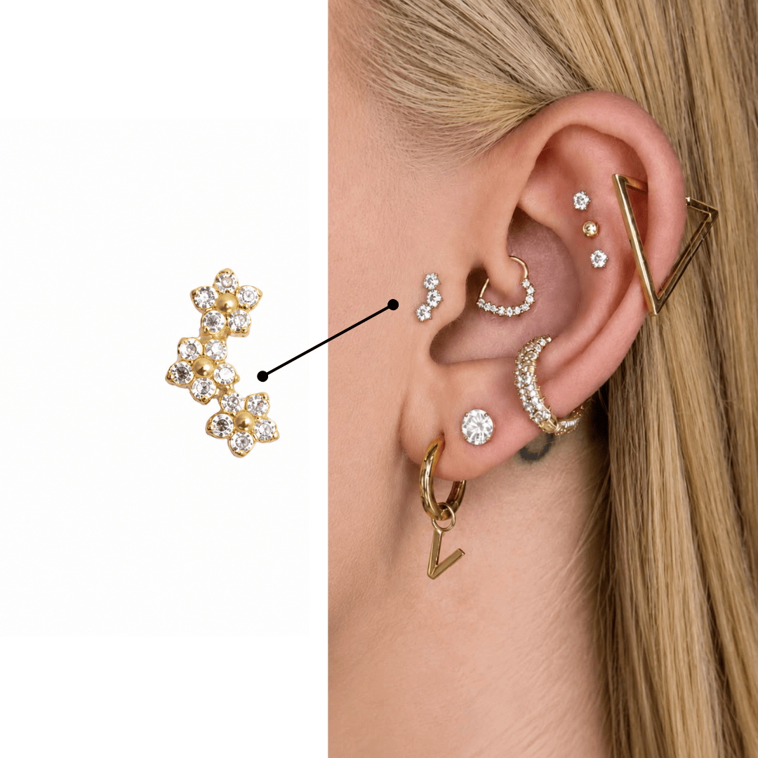 Piercing 3 Flores em Titânio | Pratinhas