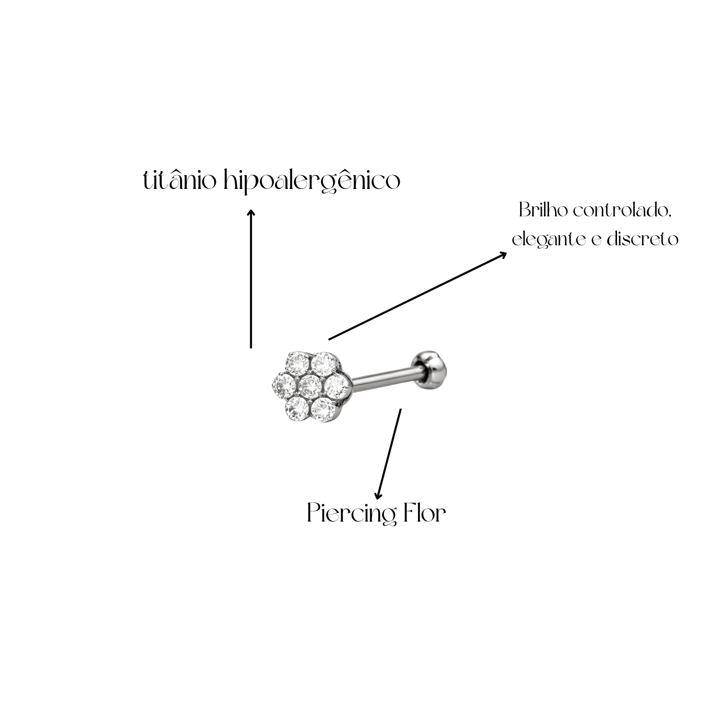 Piercing Flor em Titânio - Pratinhas
