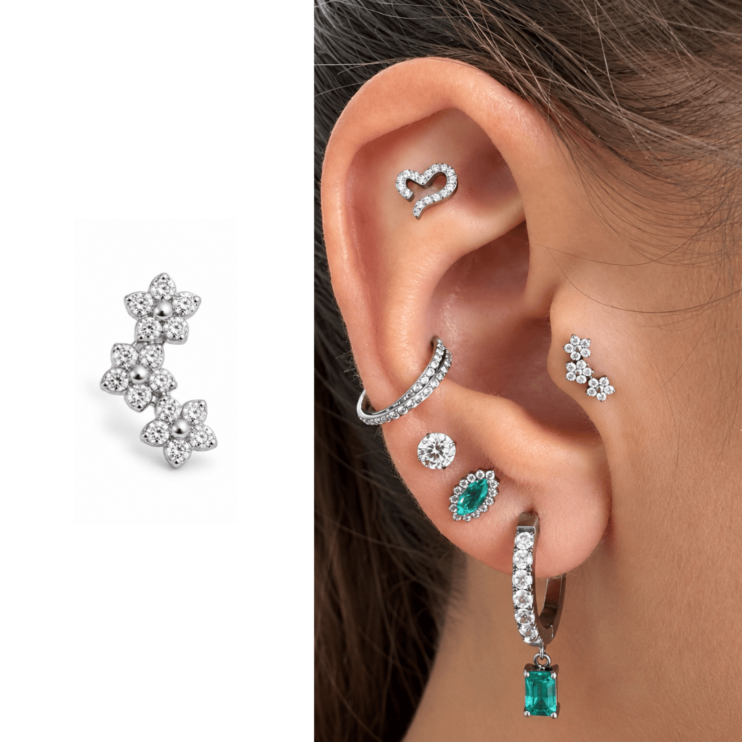 Piercing 3 Flores em Titânio | Pratinhas