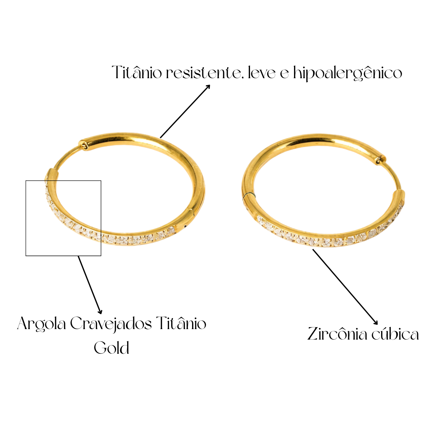 Brincos Argola Cravejados Titânio Gold Hipoalergênicos | Pratinhas