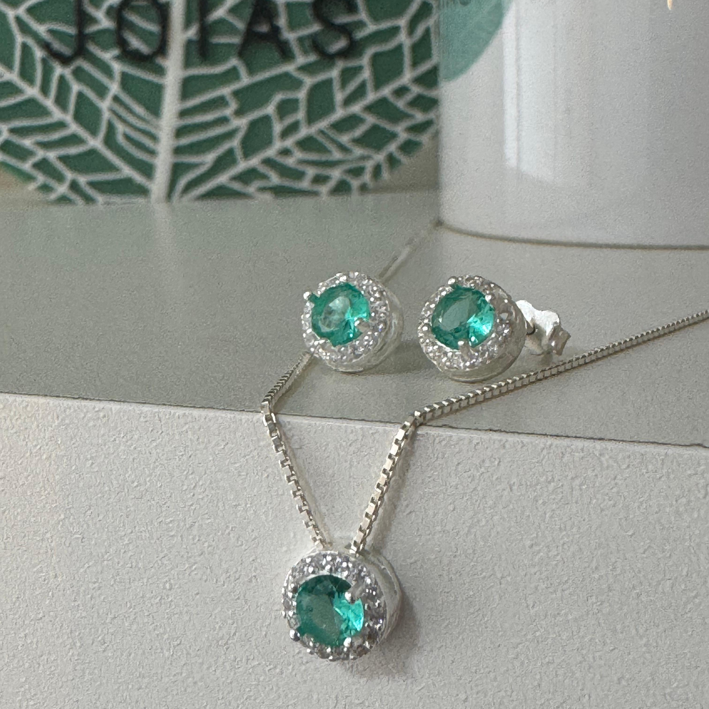 Conjunto Verde Imperial Pratinhas - Brinco + Colar Imperial