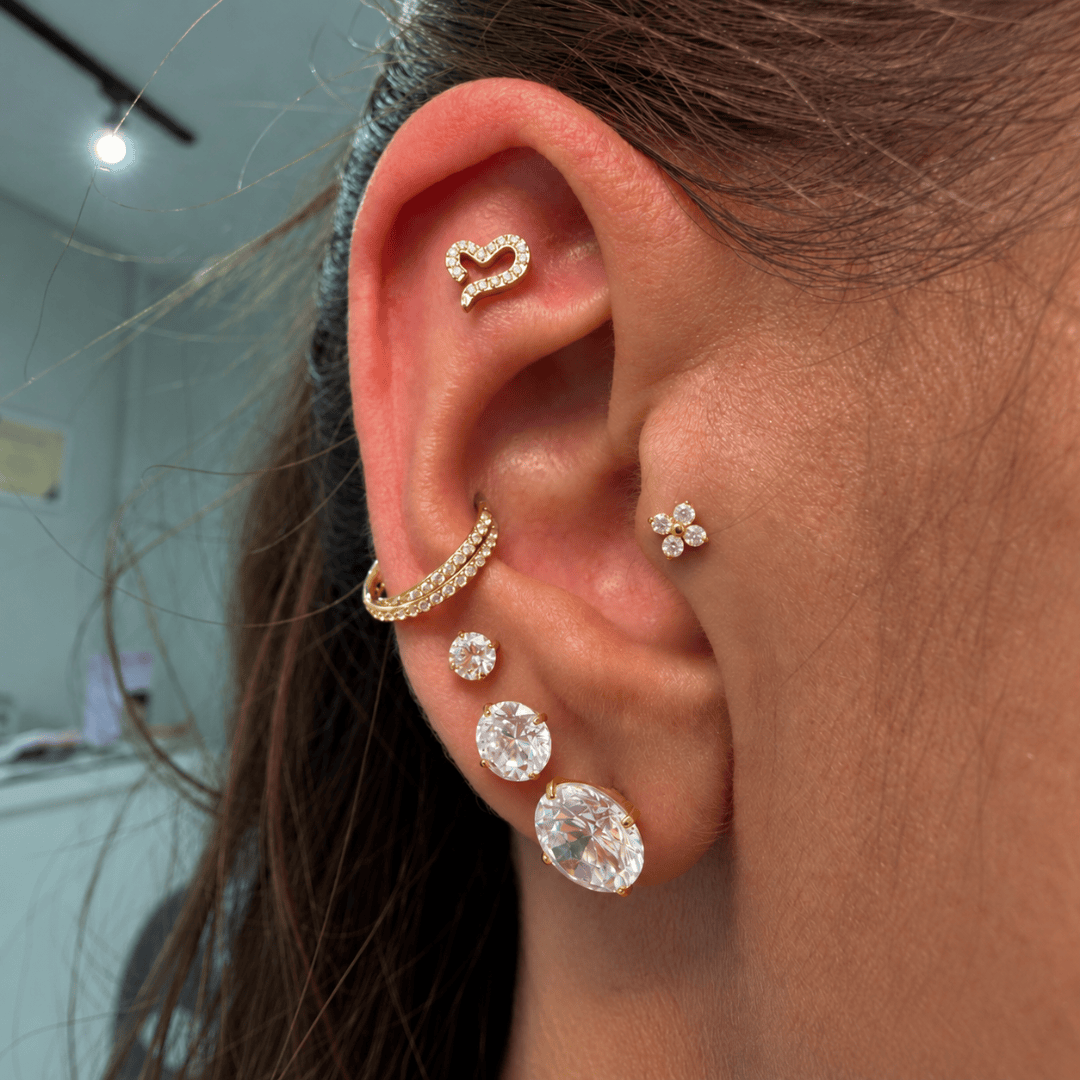 Piercing Coração Titânio Cravejado | Pratinhas