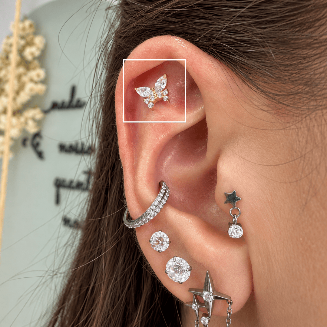 Piercing Butterfly Élégance Cravejado em Titânio | Pratinhas