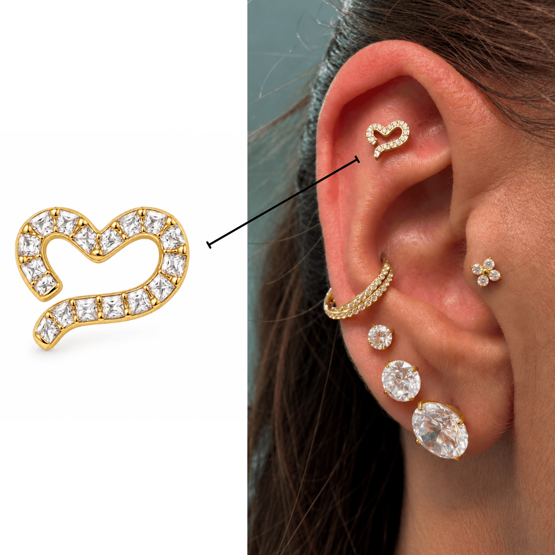 Piercing Coração Titânio Cravejado | Pratinhas