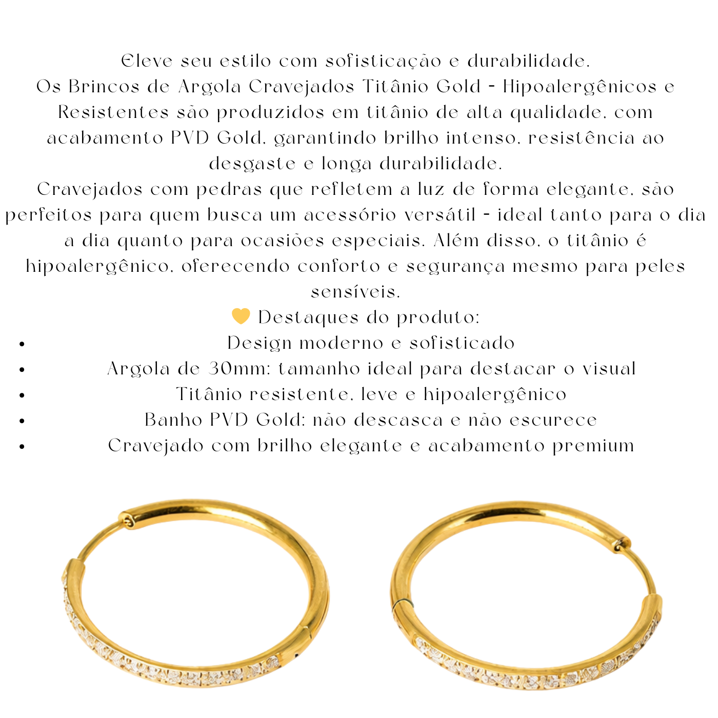 Brincos Argola Cravejados Titânio Gold Hipoalergênicos | Pratinhas