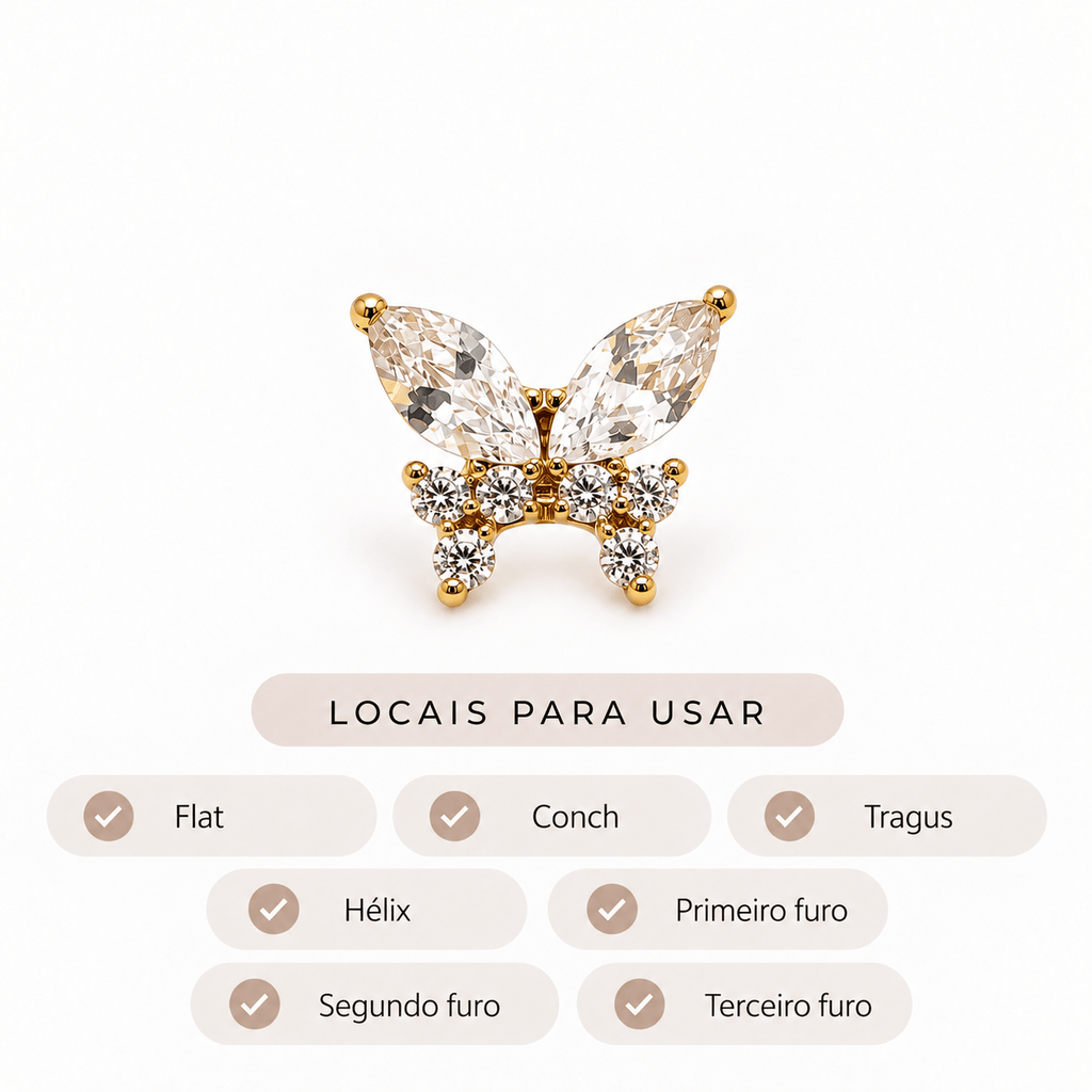 Piercing Butterfly Élégance Cravejado em Titânio | Pratinhas