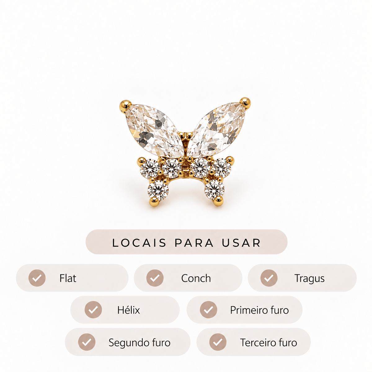 Piercing Butterfly Élégance Cravejado em Titânio | Pratinhas