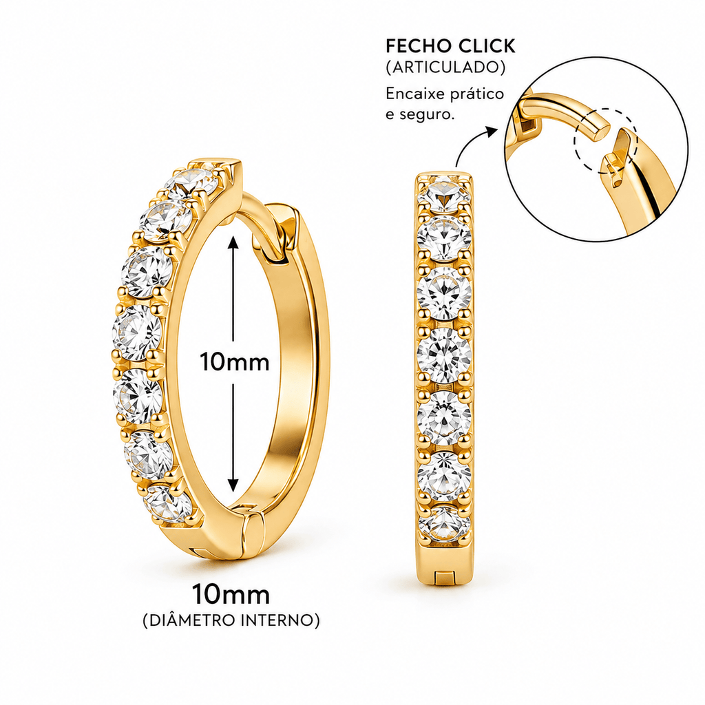 Brinco Lumina Cravejada em Titânio Gold 10mm | Pratinhas