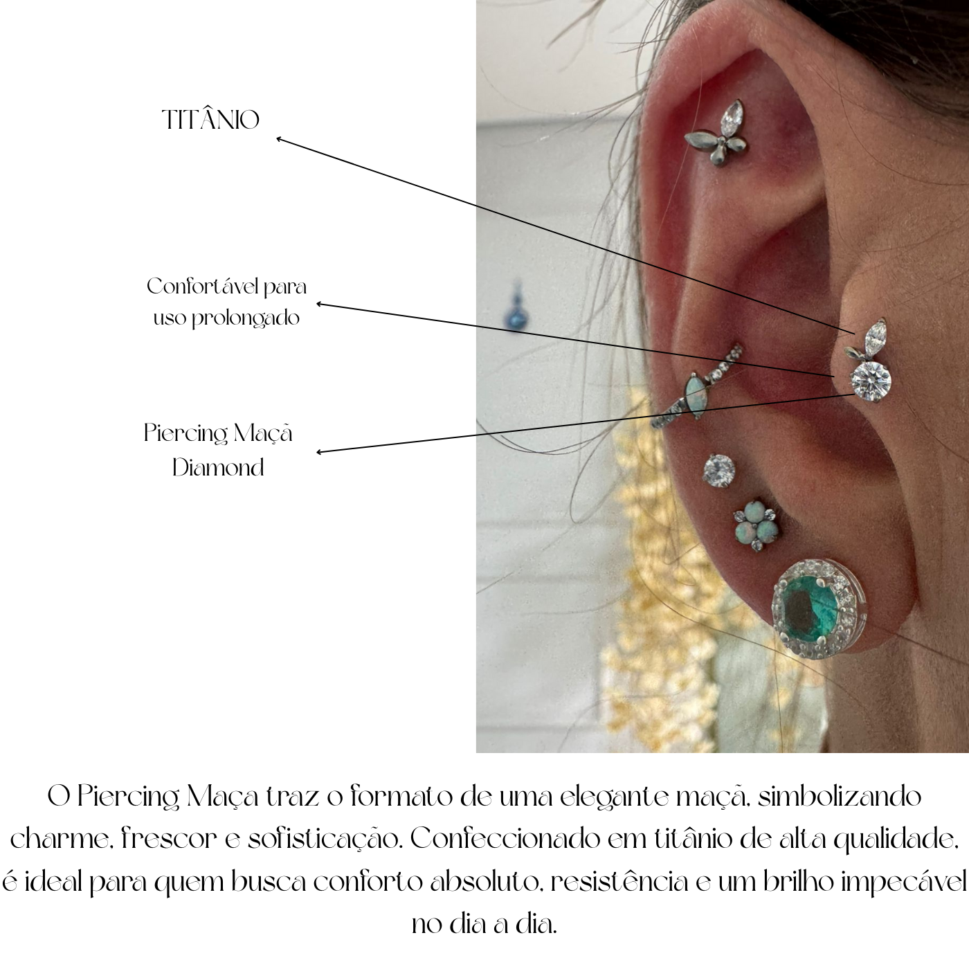 Piercing Tragus Apple em Titânio Antialérgico | Pratinhas