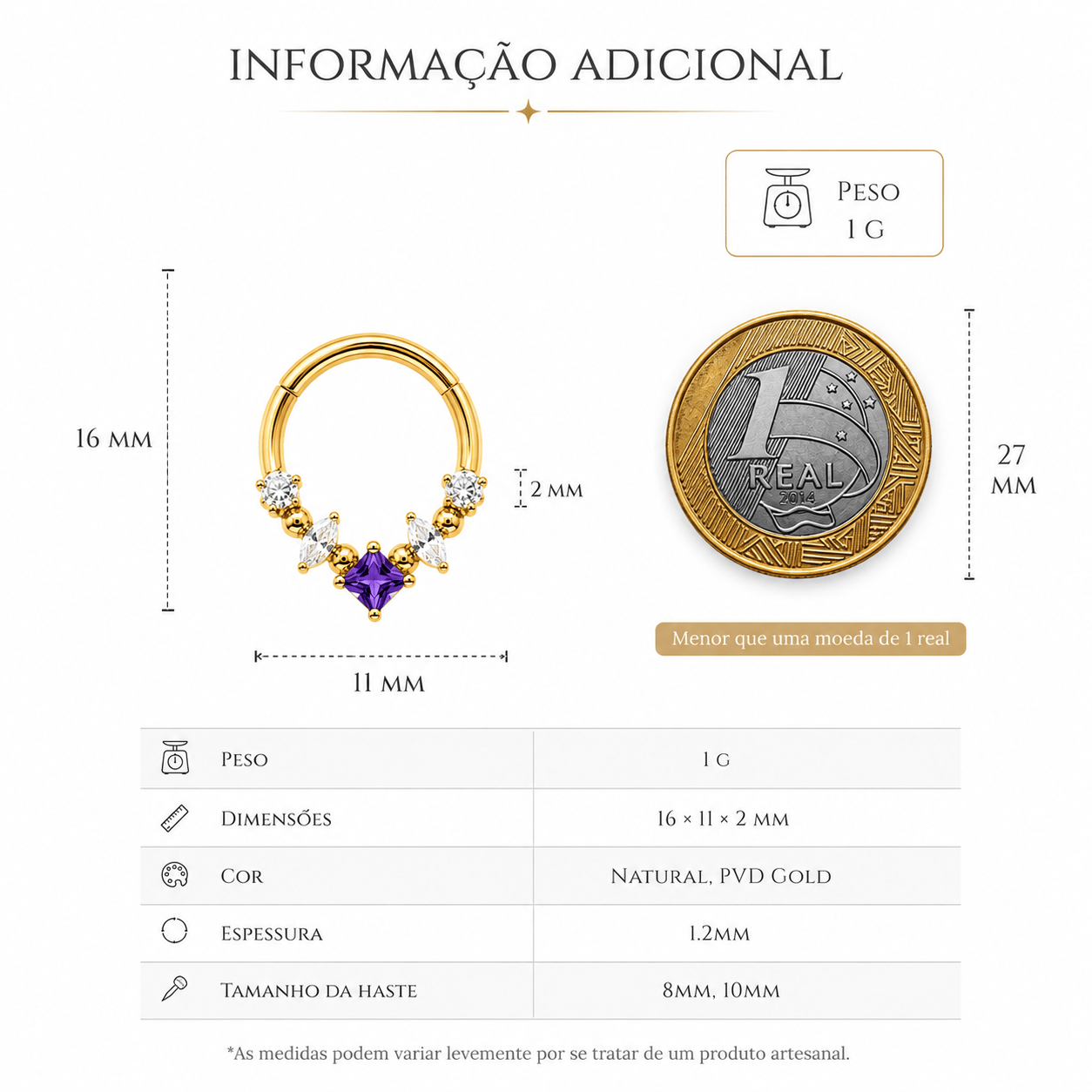 Piercing Daith Aurora Amethyst Gold | Pratinhas