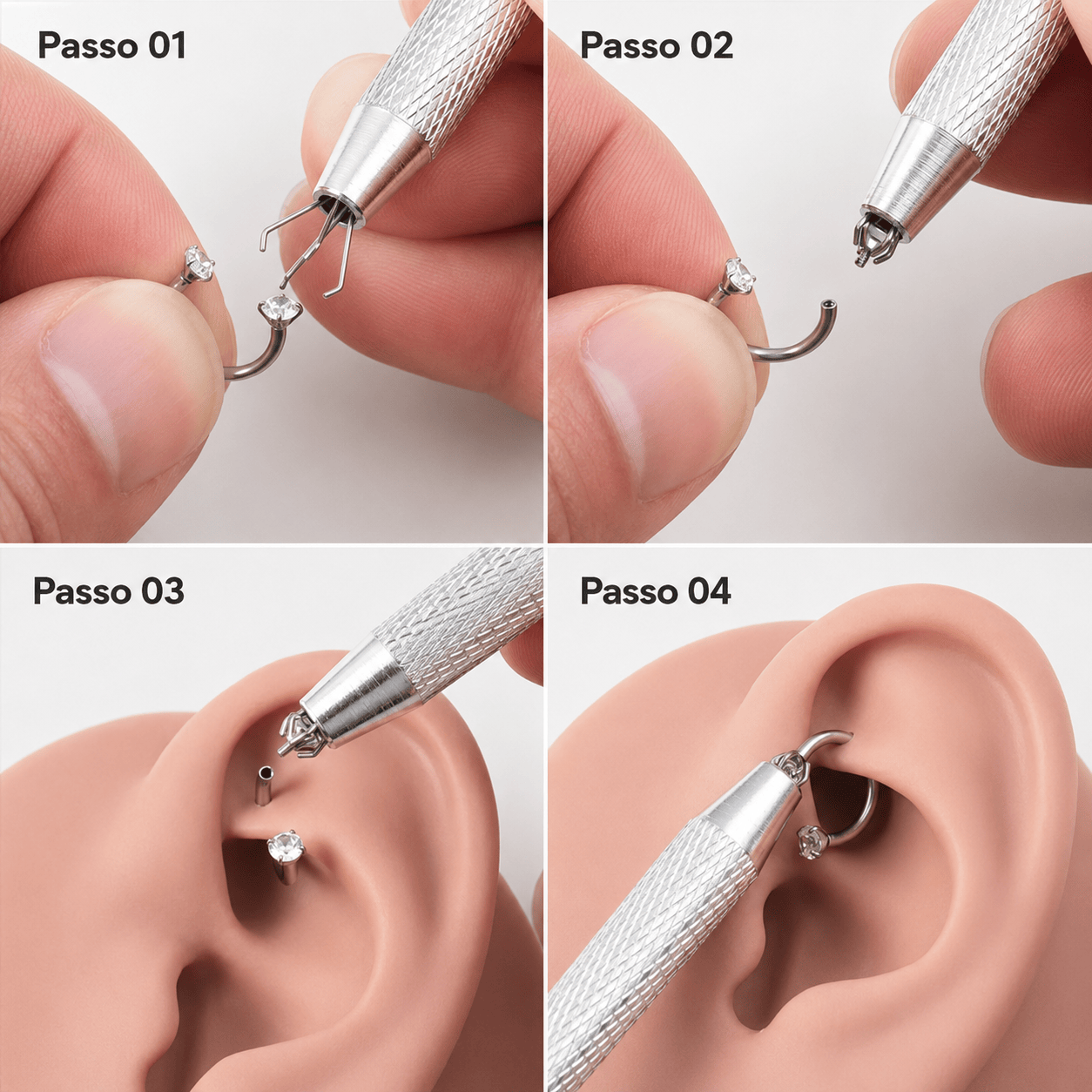 Caneta Aplicadora de Piercing em Aço Inoxidável Profissional | Pratinhas