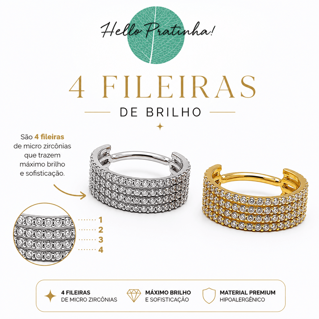 Piercing Aurora 4 Fileiras Titânio | Pratinhas
