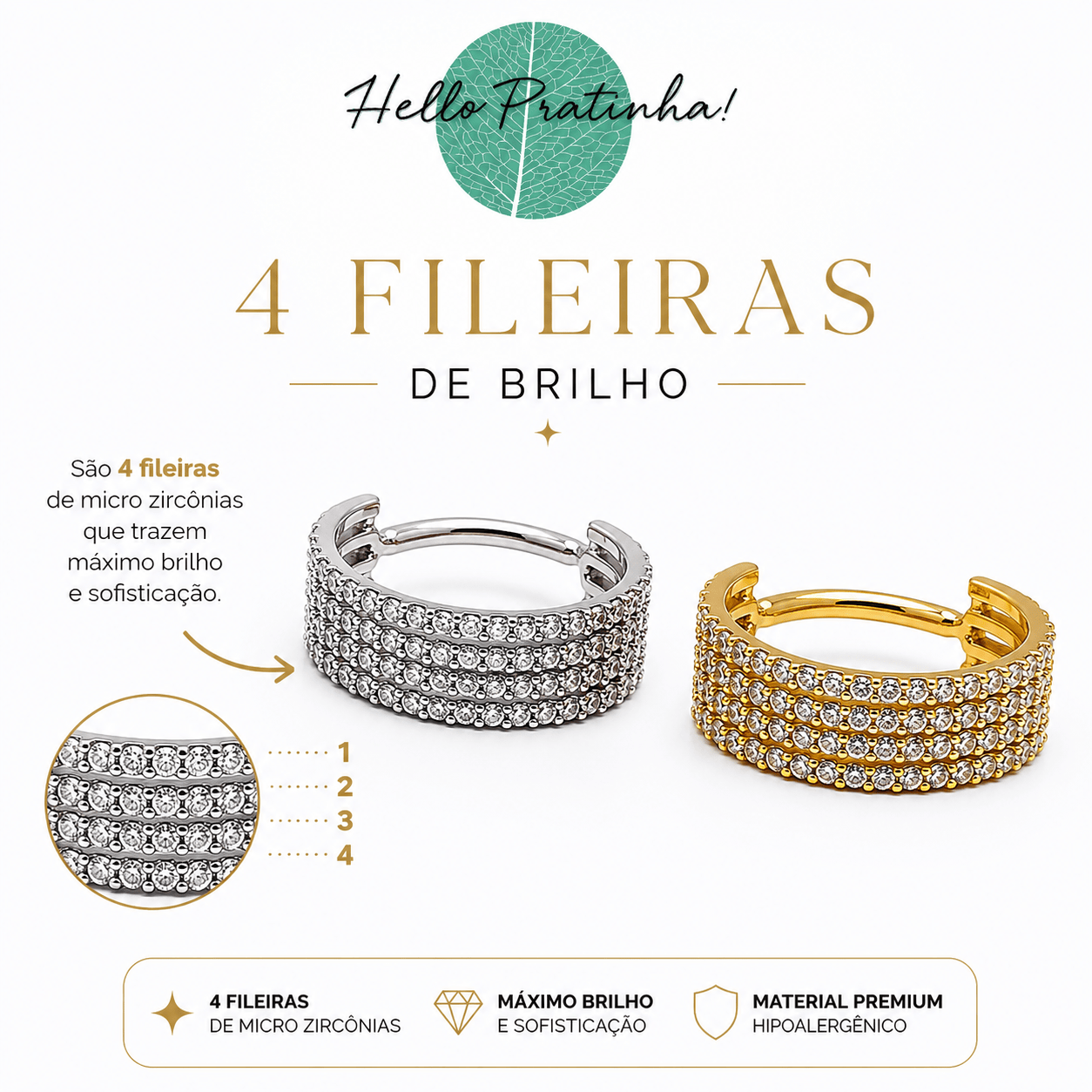 Piercing Aurora 4 Fileiras Titânio | Pratinhas