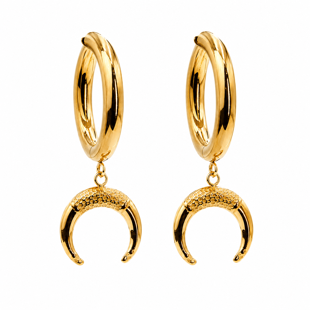 Brinco Lua Titânio Gold 14mm | Pratinhas