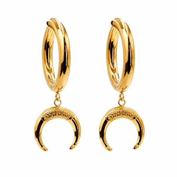 Brinco Lua Titânio Gold 14mm | Pratinhas