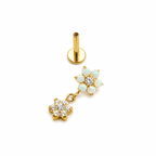 Piericng Flor de Opala Branca com pingente flor de zircônia Natural | Pratinhas