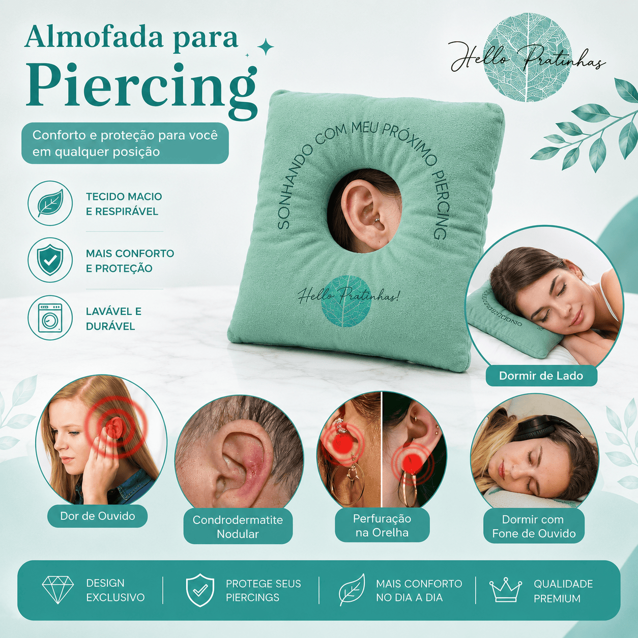 Almofada de Cicatrização para Piercing e Brincos Recentes | Hello Pratinha