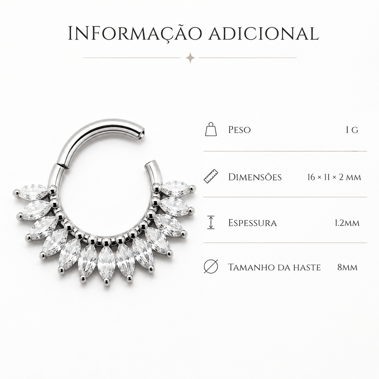 Piercing Daith Coroa de Titânio Natural | Pratinhas