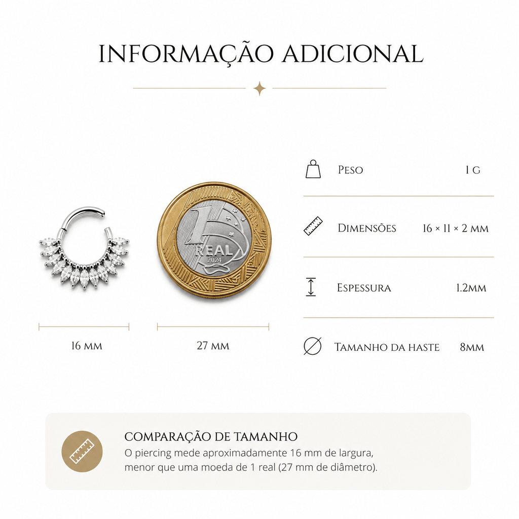 Piercing Daith Coroa de Titânio Natural | Pratinhas