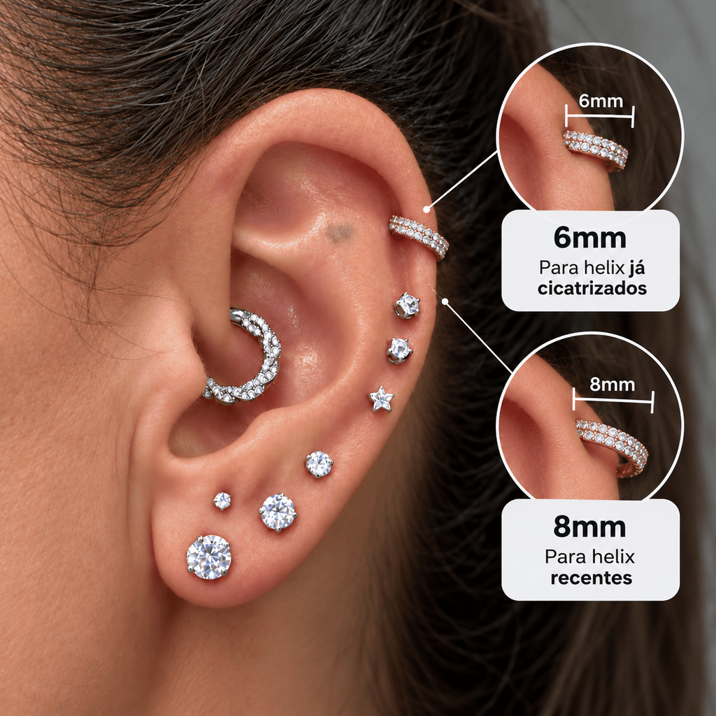 Piercing 2 Fileiras Cravejadas Para Helix Em Titânio | Pratinhas