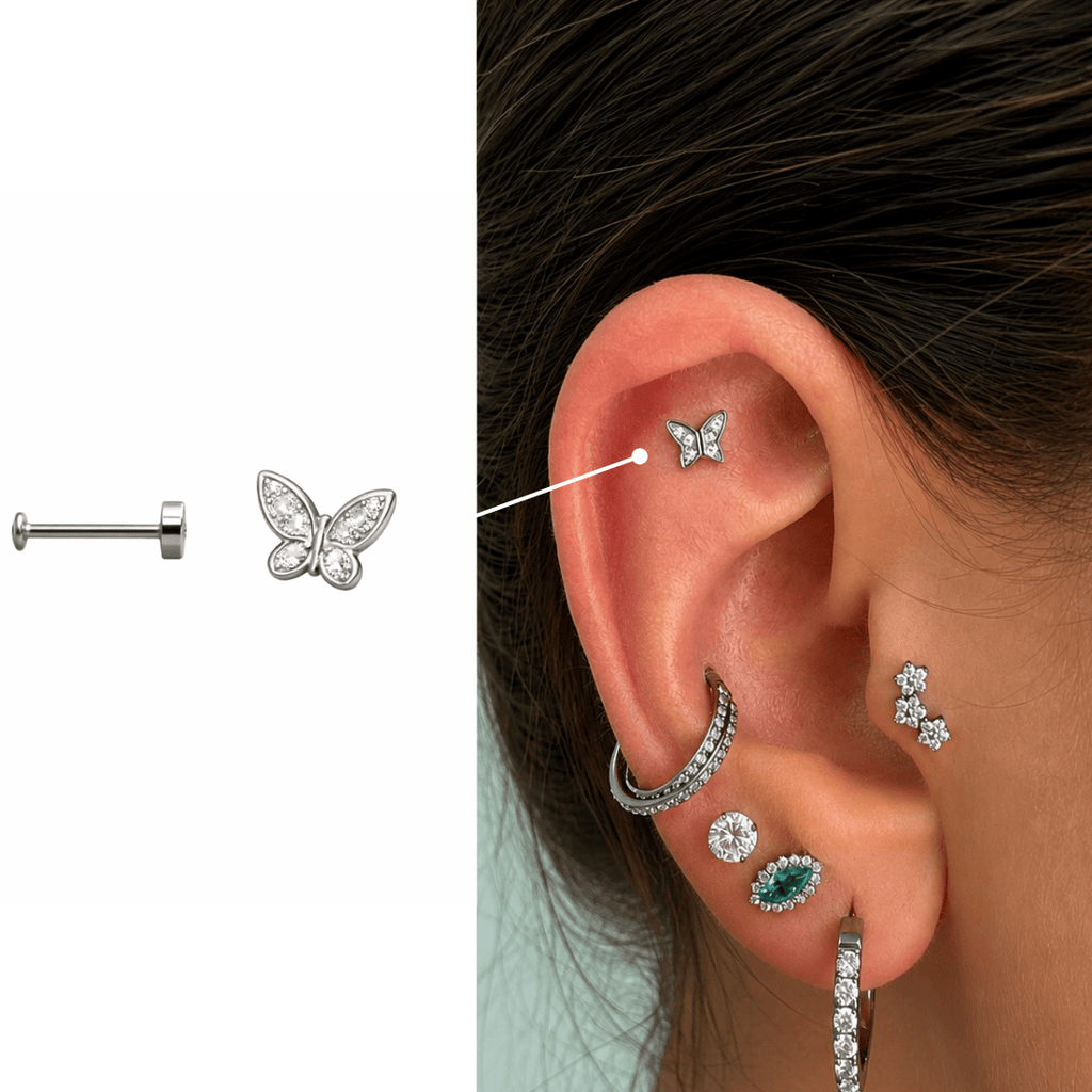 Piercing Helix Borboleta em Titânio | Pratinhas