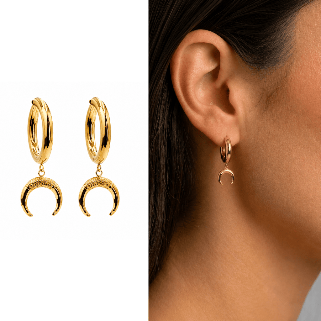 Brinco Lua em Titânio Gold 14mm | Pratinhas
