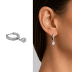 Brinco Lumi Cravejada em Titânio com Pingente Gota Cristal 12mm | Pratinhas