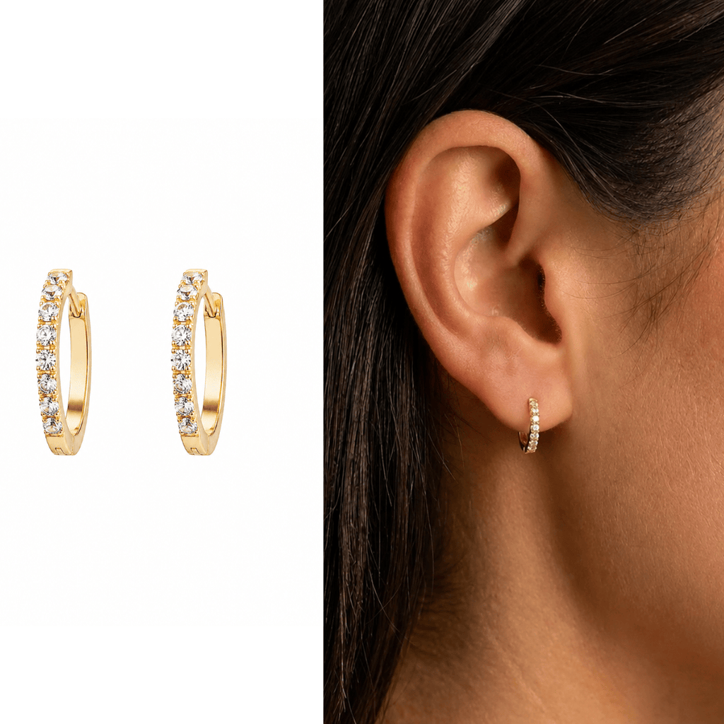 Brinco Lumina Cravejada em Titânio Gold 10mm | Pratinhas
