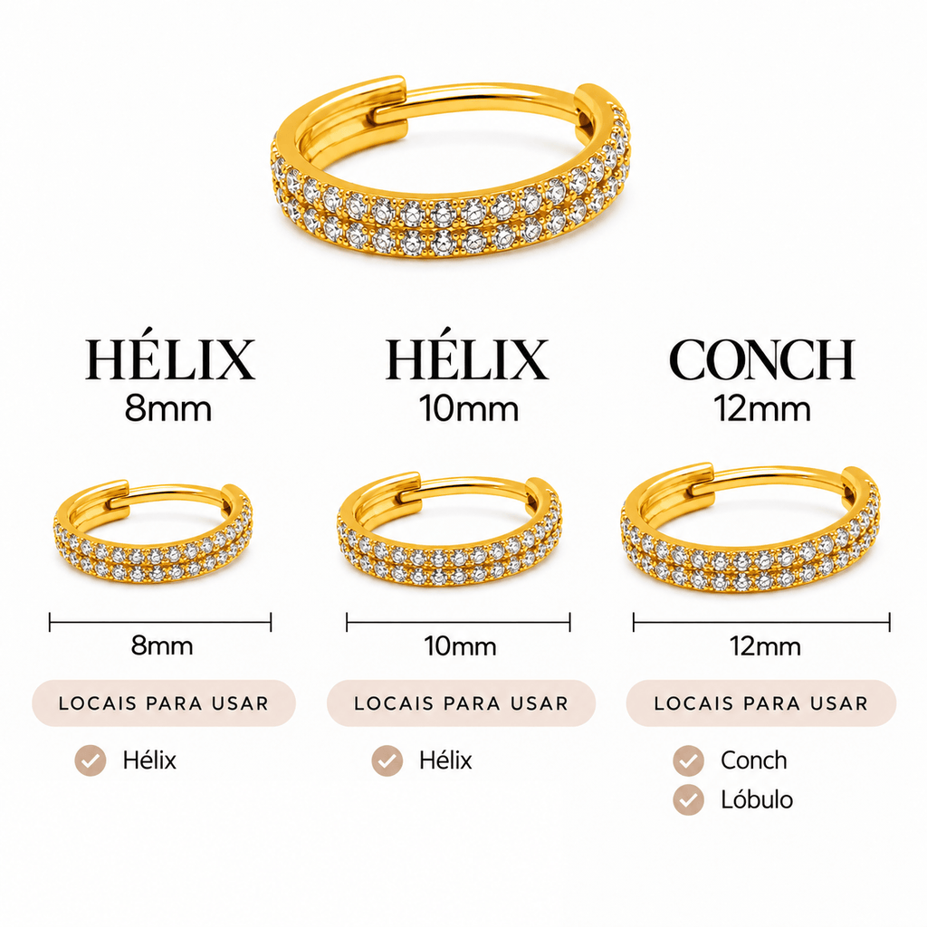 Piercing 2 Fileiras Cravejadas Para Helix Em Titânio | Pratinhas